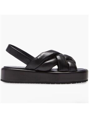 Prada Leather Slingback Weave Strap Platform Sandals, Size 9